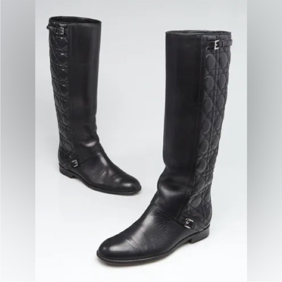 Christian Dior City Cannage High Leather Quilted Riding Boots Black EU 39 GUC - Picture 1 of 10